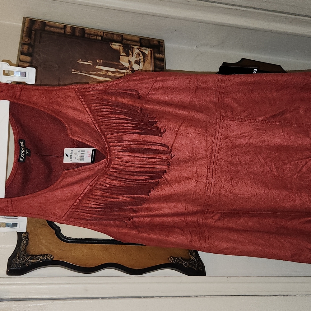 Express dark red size s suede dress